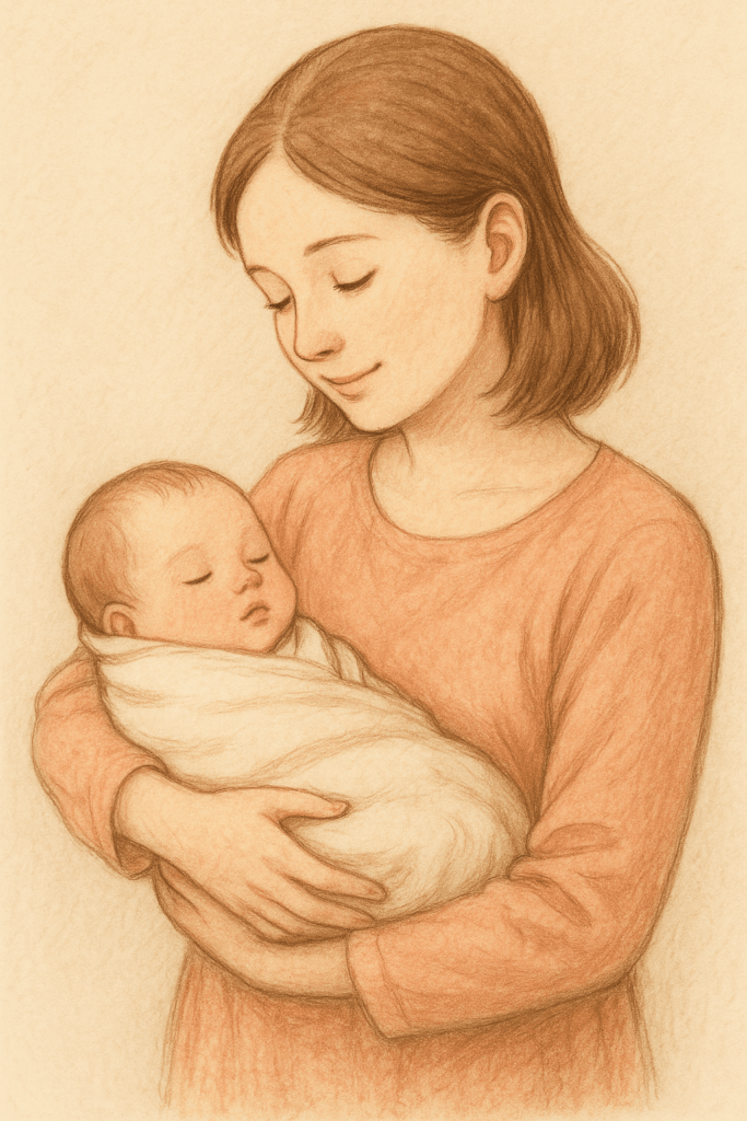 赤ちゃんを抱く母親