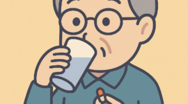 薬を飲む高齢男性