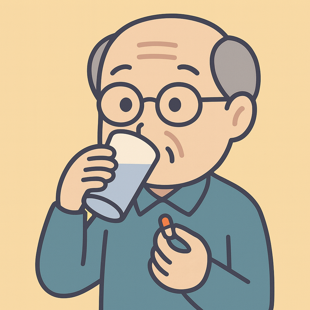 薬を飲む高齢男性