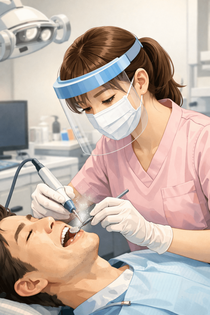 歯石を取る様子