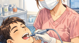 歯科検診を受ける様子