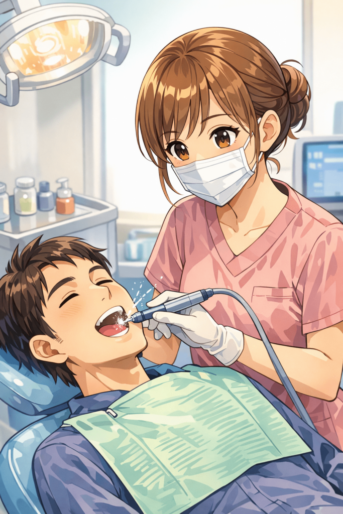 歯科検診を受ける様子